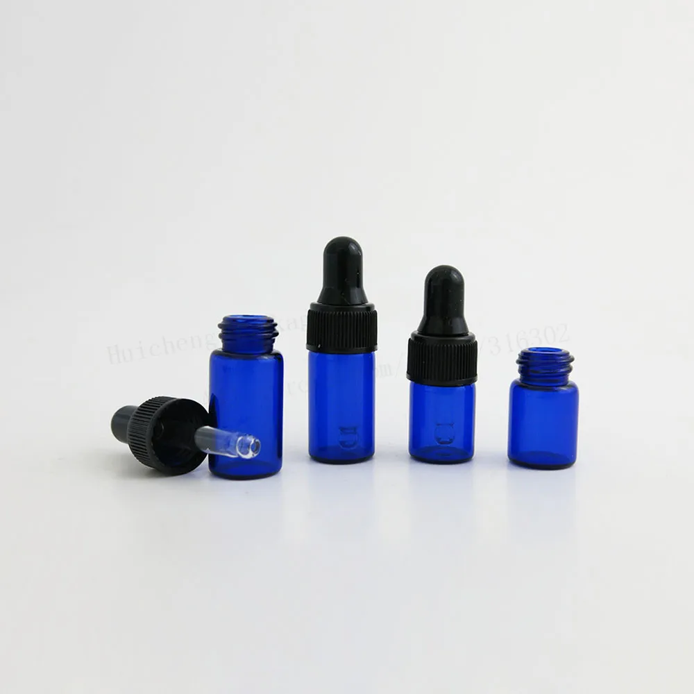 

500 x 1ML 2ML 3ML Refillable Cobalt Blue Glass Reagent Liquid Pipette Bottle 2cc 3cc Mini Cute Eye Dropper Glass Vials