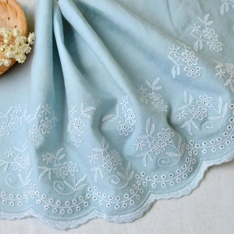 Бесплатная доставка (5 ярдов/партия) светло синяя ткань белый хлопок Цветочная