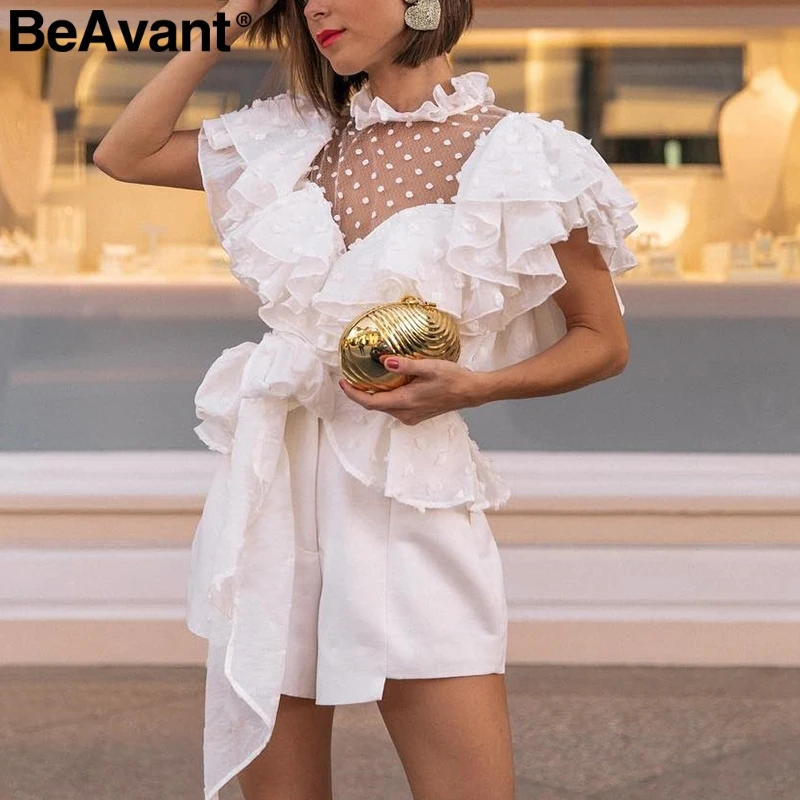 BeAvant винтажная Викторианская белая блузка женская прозрачная сетчатая с