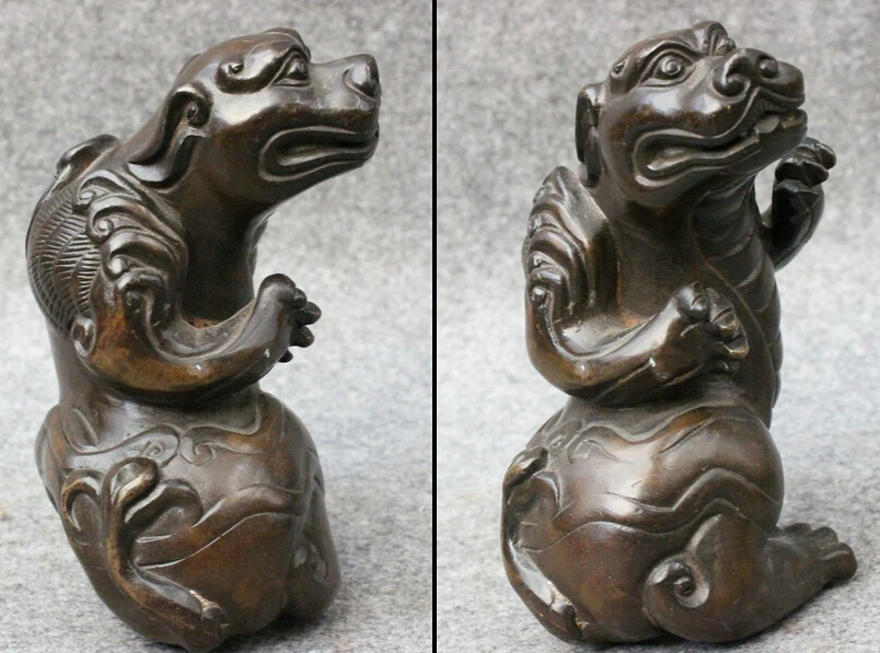 JP S0114 Folk Chinese Bronze FengShui Guard Foo Fu Dog Lion PiXiu Beast Statue Animals Discount 35% | Дом и сад