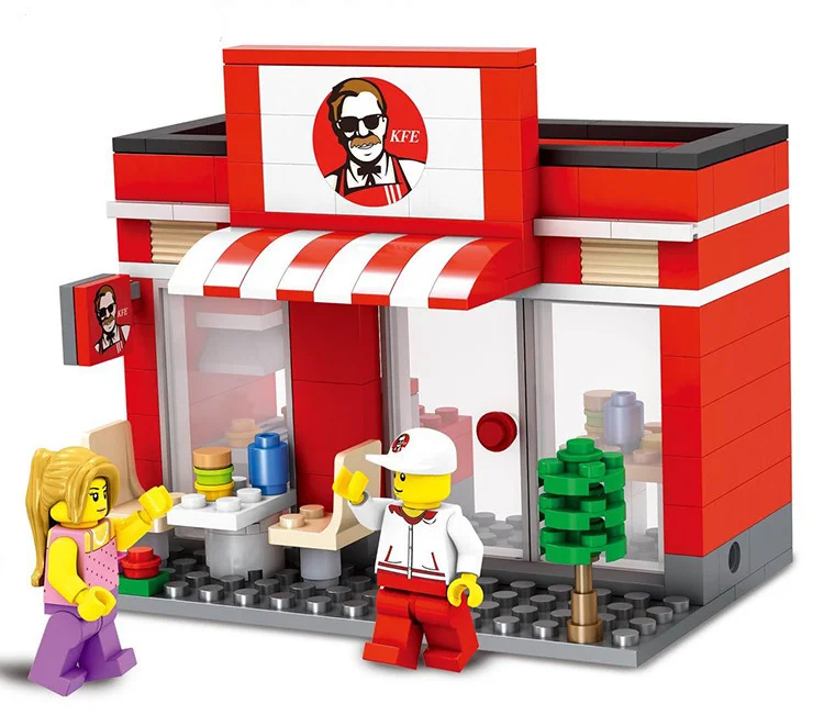 [Новинка] город мини-улица вид сладкий магазин еды ресторан + фигурки