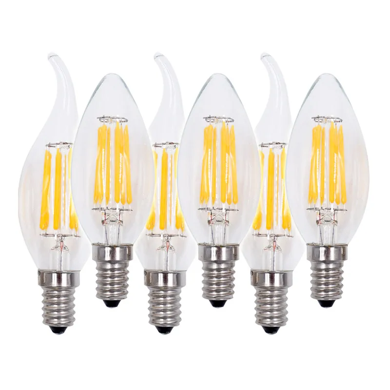 6 шт Ретро Винтаж светодиодный Эдисон лампы в форме свечи светильник E14 нити