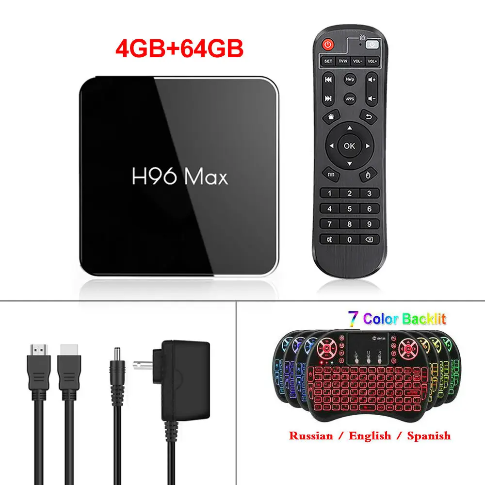 4G64G Backlit i8 Amlogic S905X2 Smart tv BOX Android 9,0 H96 MAX X2 4K медиаплеер Google Play 2,4G и 5G Wifi 4 Гб ram 64 Гб rom H96MAX 2G16G 4G32G - Цвет: 4G64G Backlit i8