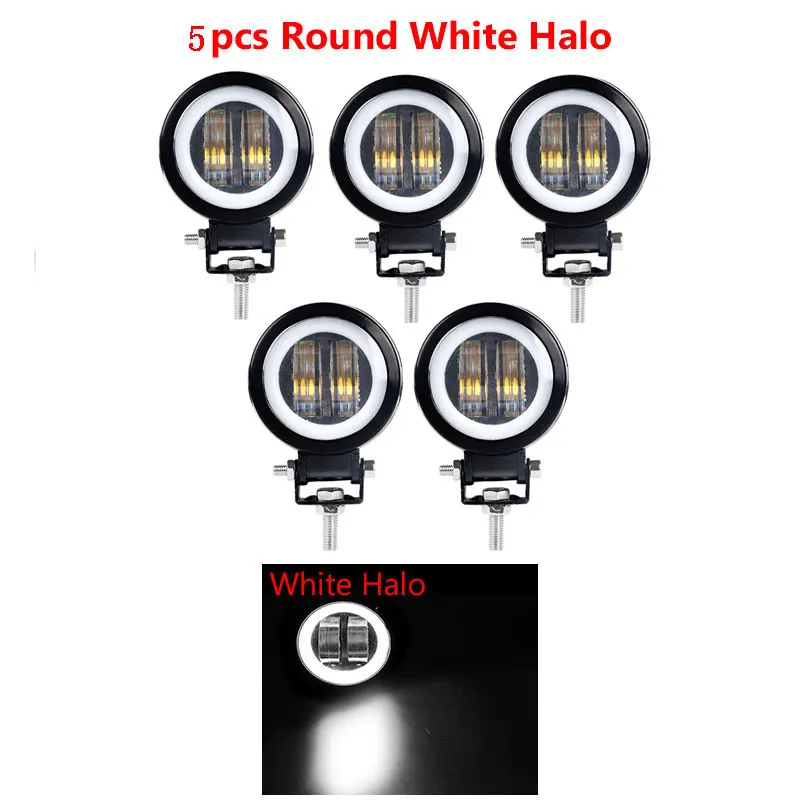 5pcs round white 3 дюйма 7D объектив СВЕТОДИОДНЫЙ прожектор для автомобиля круглый квадратный портативный светодиодный рабочий свет внедорожный грузовик вождение автомобиля Мотоцикл 24 в 12 В светодиодный ATV - Цвет: 5pcs round white