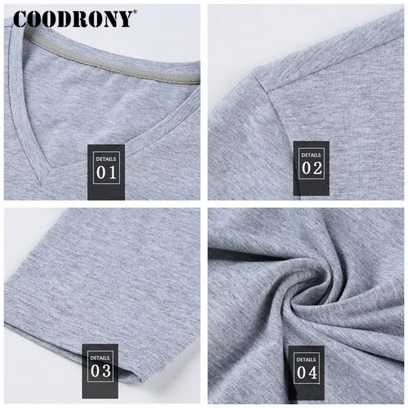 COODRONY хлопковая Футболка мужская осень новое поступление футболка с длинным рукавом Мужская классическая универсальная одноцветная футболка с v-образным вырезом 7618