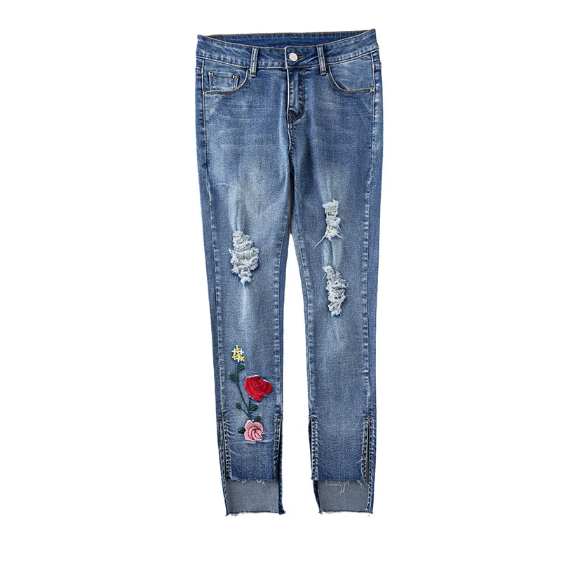 Летние женские ботильоны Длина Повседневное карандаш брюки Slim Fit разрез Джинсы