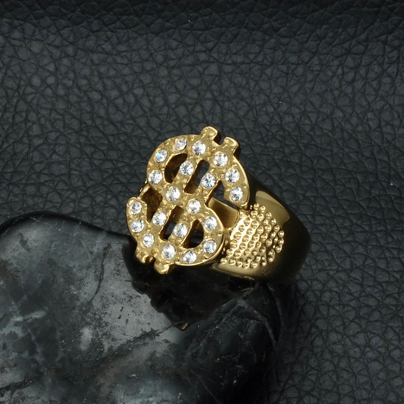 Хип Хоп рок Iced Out bling золото Цвет Титан Нержавеющая сталь нам знак доллара печатки