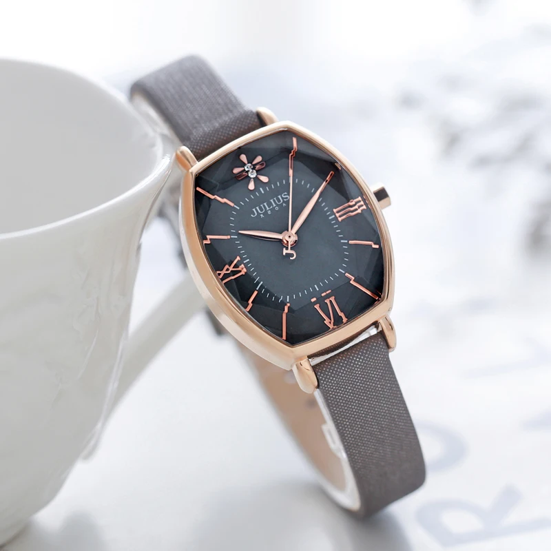 Женские кварцевые часы Julius винтажные с объемным цветком прямоугольным