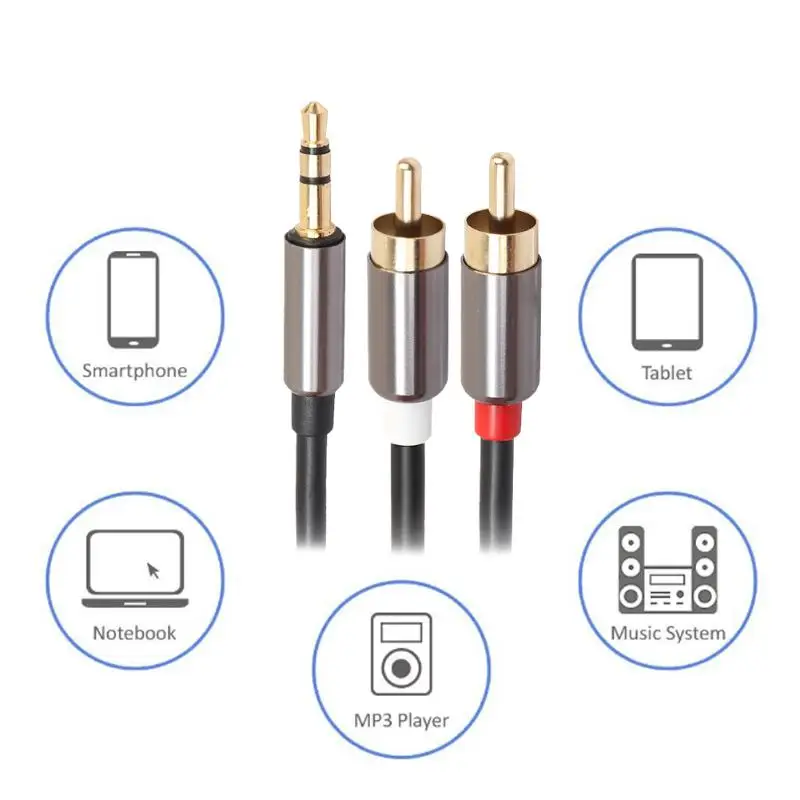 1 м металлический чехол 3 5 мм штекер на 2RCA аудио стерео Y сплиттер кабель RCA для