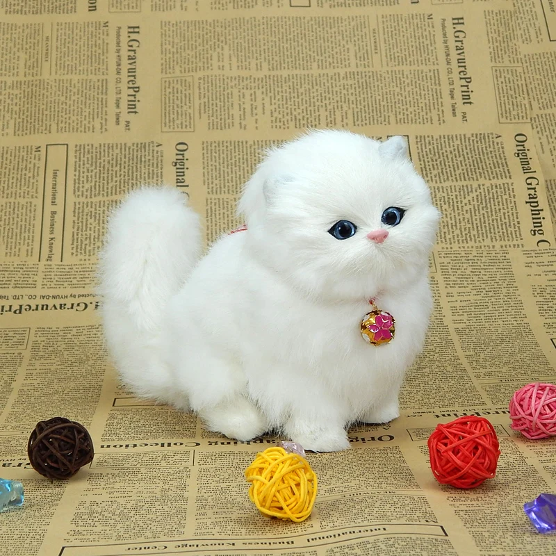 

simulation white cat model with bell,polyethylene&furs 16x15cm sounds miaow cat prop,home decoration Xmas gift w1260