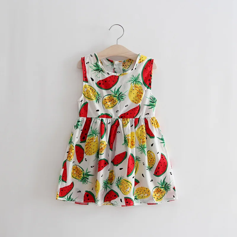New Summer Princess Dress Girls Cute Cherry Fruit Sunflower Printing Cotton Party Sleeveless Costume For Kids Vestidos T | Детская