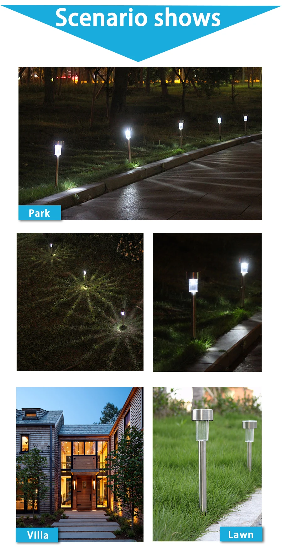 5 шт/лот Солнечный фонарь из нержавеющей стали для газона с водонепроницаемым наружным двором Путь включен.