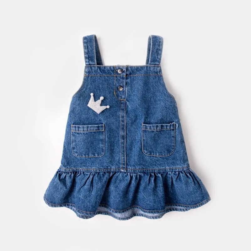 2020 Korean Spring Baby Girl Denim Dress Children Kids Girls Summer Strap Mini Child Clothing Casual with Crown | Детская одежда и