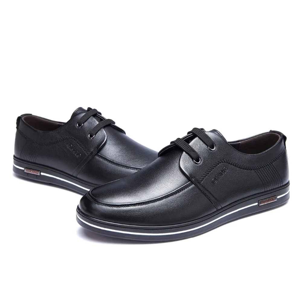 Aokang autumn New designer Men's Genuine leather shoes men black Business pointed for free shipping | Обувь