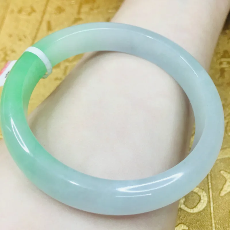

Send A certificate natural Jadeite bracelets carved light color + green 54-61mm elegant female bracelet jewelry gift