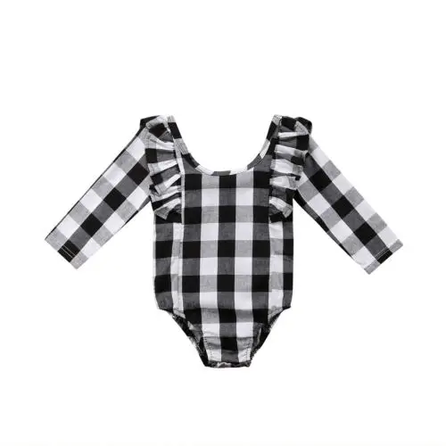 Plaid Модный летний комбинезон в клетку с длинными рукавами и круглым вырезом для новорожденных девочек, повседневная хлопковая одежда для детей от 0 до 24 месяцев - Цвет: Plaid