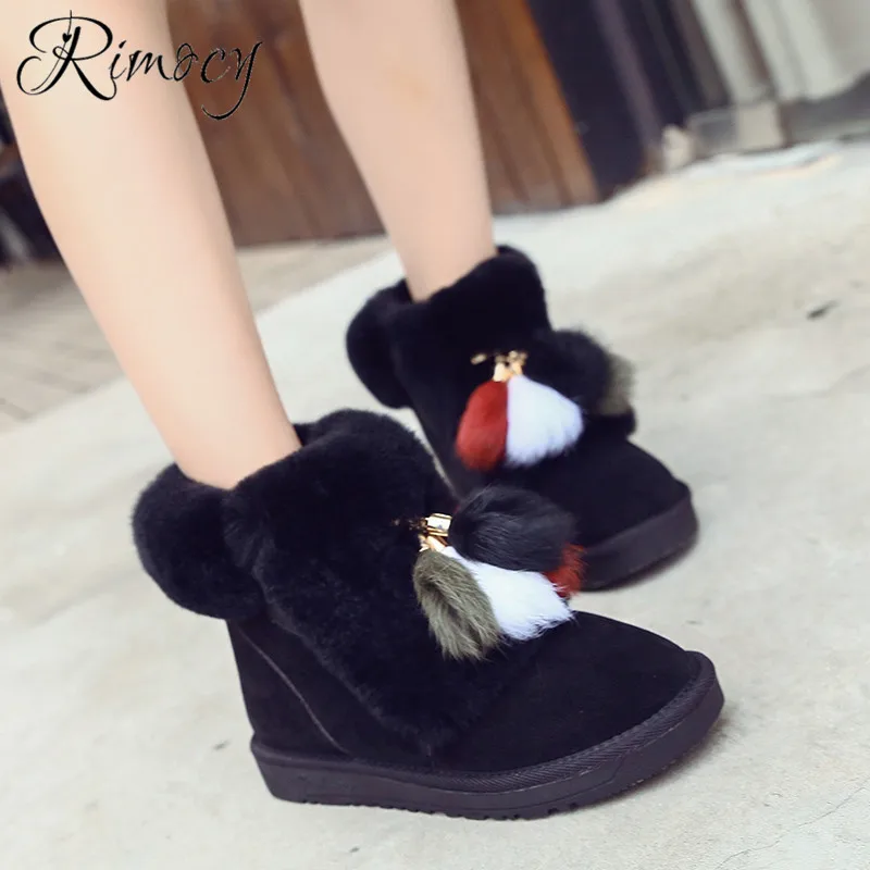 RIMOCY женская зимняя обувь из флока botas mujer плоский каблук женские ботильоны на