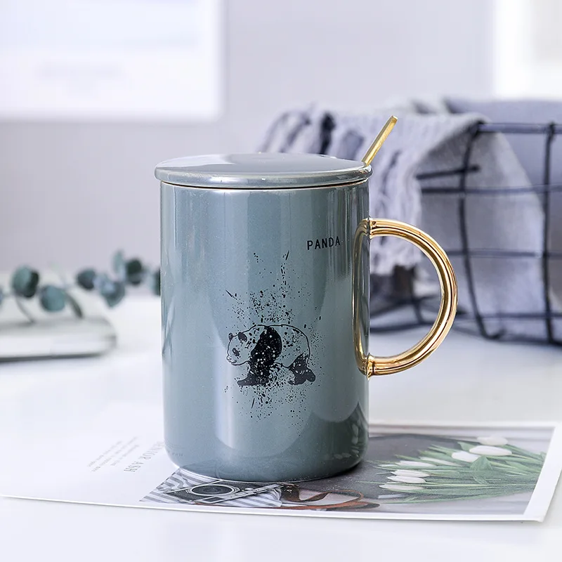 420ML Ceramic Cup With Lid and Spoon Milk Juice Tumblers Coffee Tea | Дом и сад