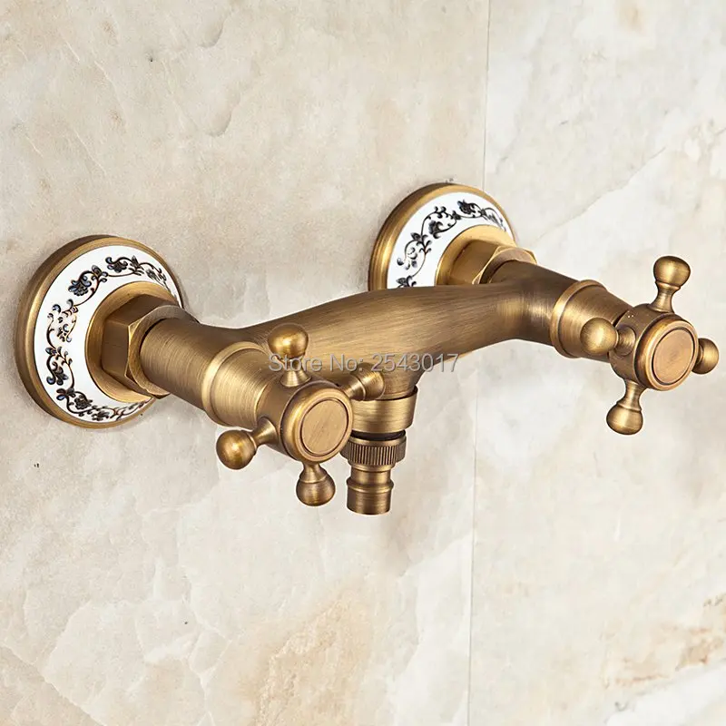 Смеситель для ванной и душа с двойной ручкой настенный кран стиральной машины