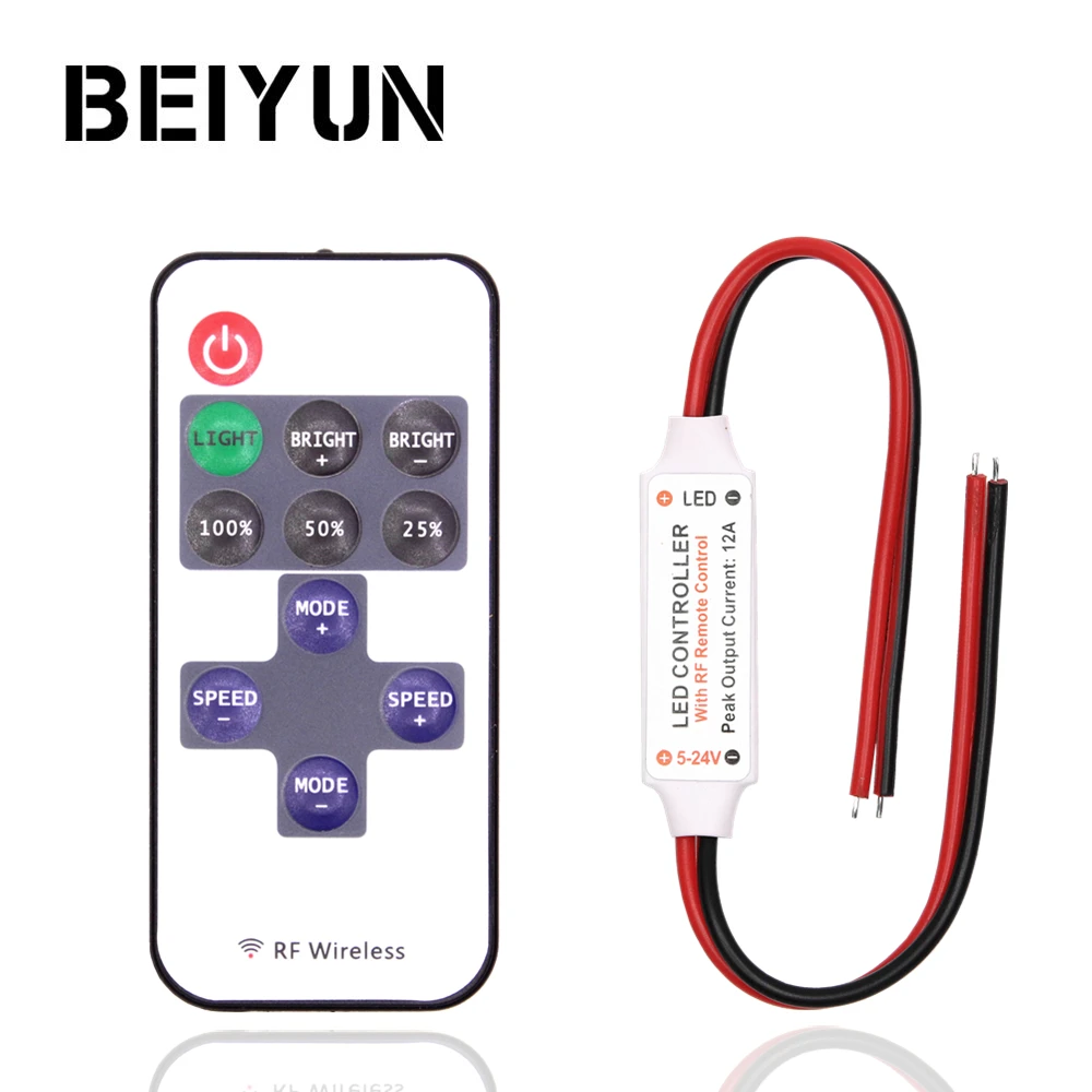12 В постоянного тока одиночный цветной светодиодный диммер мини 11Key RF