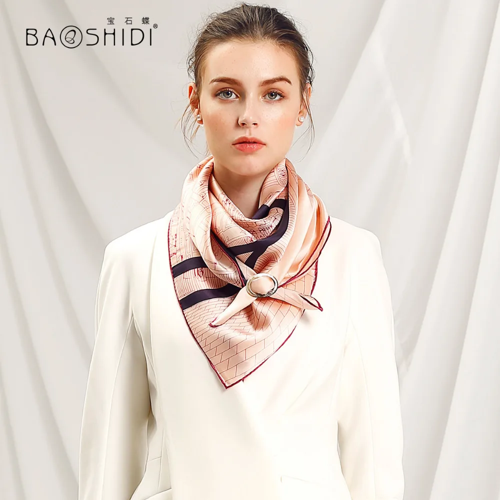 Женский шарф BAOSHIDI из 100% шелка в свободном стиле Квадратный 90x90|fashion silk scarf|silk fashion