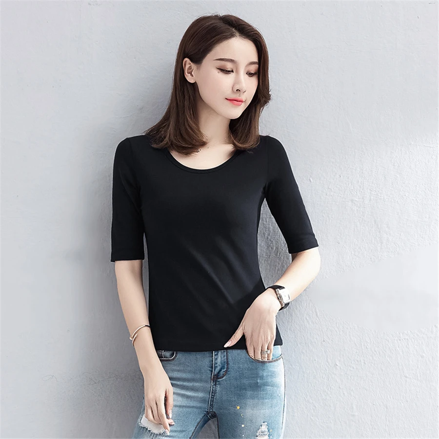 Half Sleeve Women T Shirt Cotton White Tee Femme Sexy Harajuku Streetwear Oversize Ladies Tshirt Top Elegant KC6G054 | Женская одежда