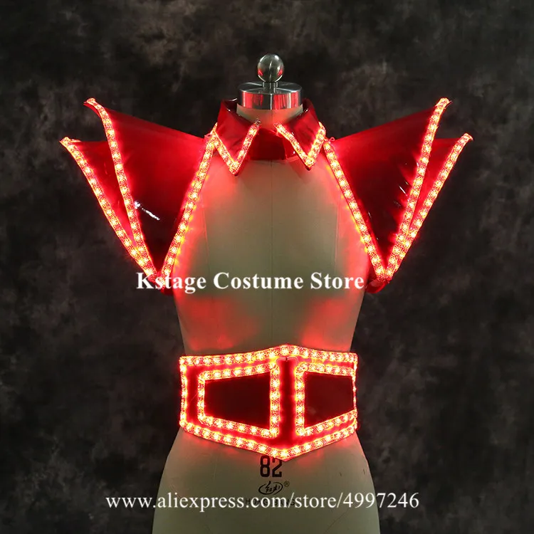 Красный светодиодный светящийся костюм RE41 одежда для сцены певицы светодиодная