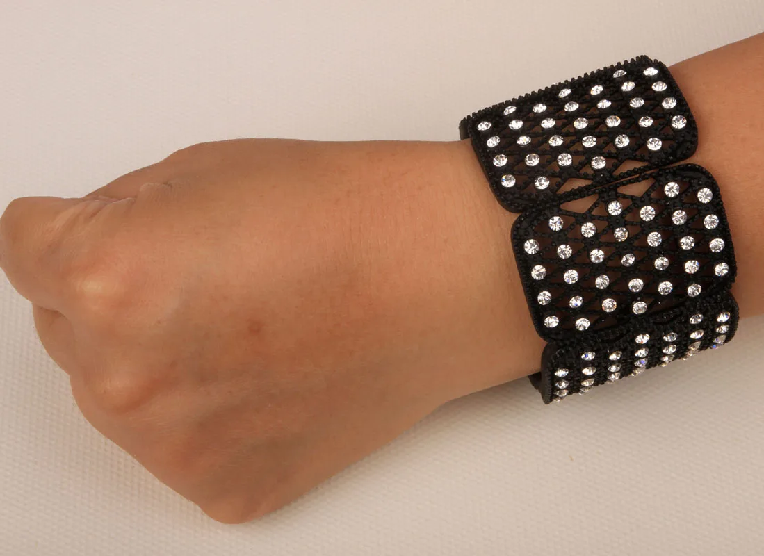 Черный стрейч браслет W Кристалл Ювелирные изделия Подарки для женщин D18 оптовая