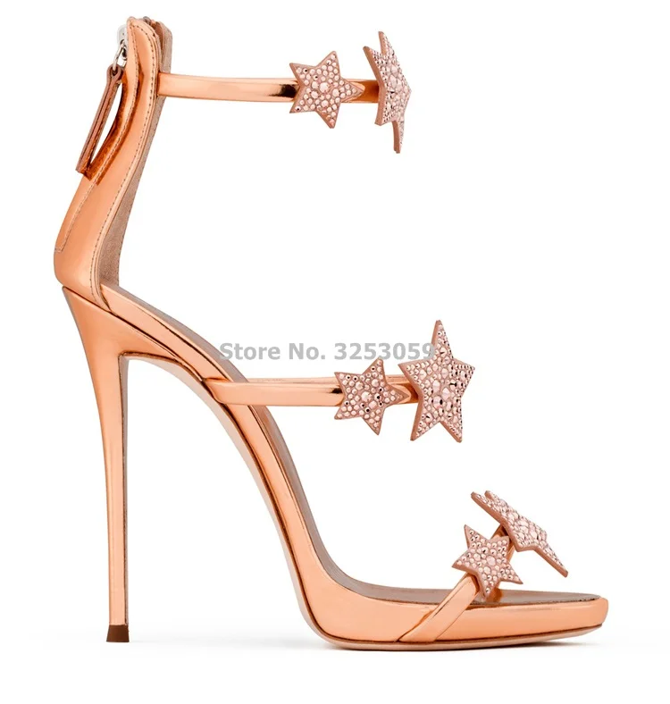 rose gold ALMUDENA/Босоножки в стиле знаменитостей с Т-образными кристаллами; цвет золотой, серебряный, черный, со стразами; туфли-лодочки на шпильке; Свадебная обувь - Цвет: rose gold