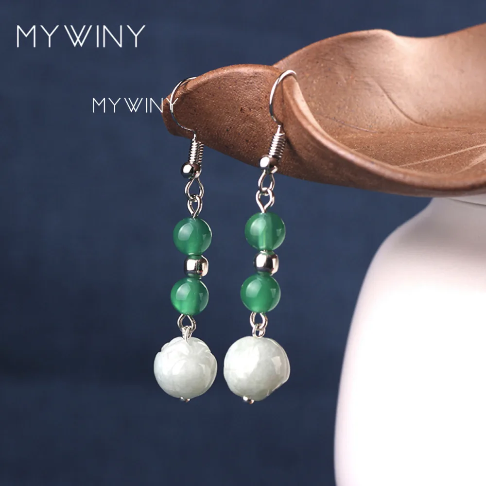 MYWINY Винтажные серьги с зеленым камнем для женщин очаровательные висячие