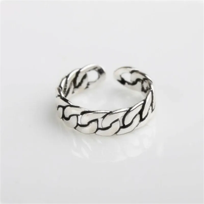 New Distressed Chain Shaped Vintage Handmade Thai Silver Jewelry Adjustable Opening 925 Sterling Rings R459 | Украшения и