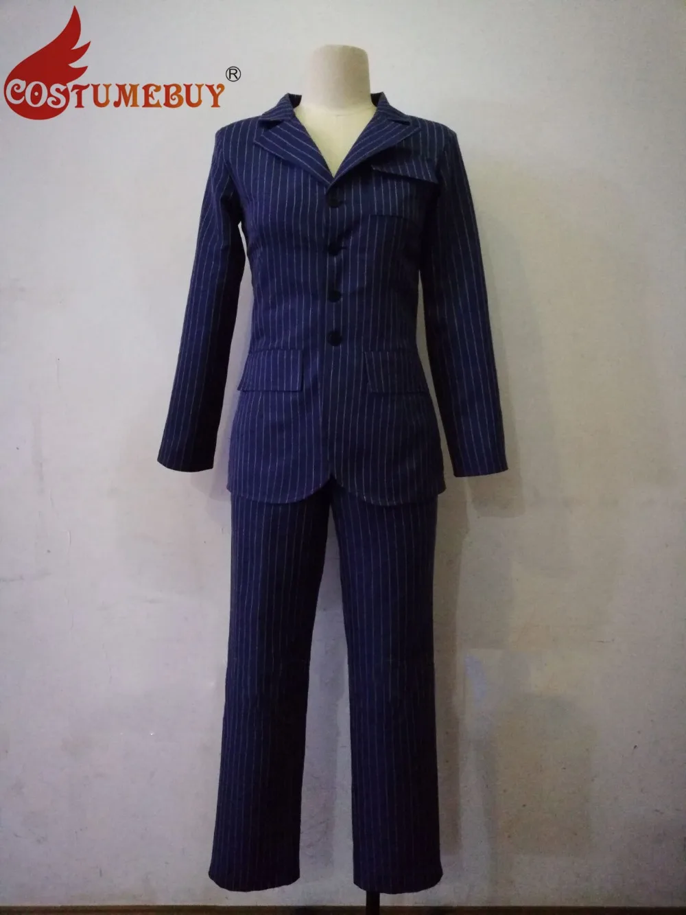 

CostumeBuy 2018 Who Is The Doctor Cosplay The 10th Tenth Doctor Costume Brown Stripes Suit Halloween Doctor Who Daily Life