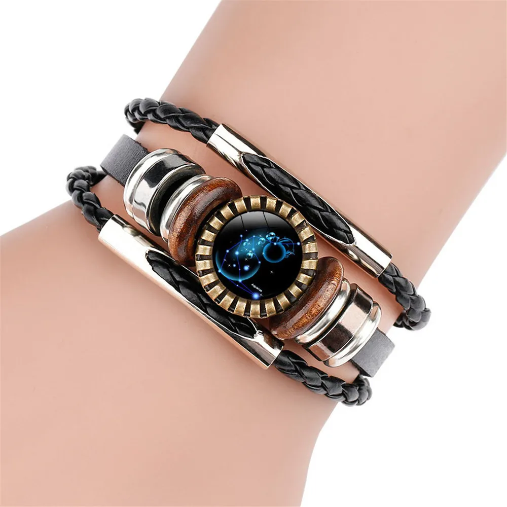 Cosplay 12 Constellations Bracelet New Fashion Jewelry Leather Men Casual Personality Zodiac Signs Punk | Тематическая одежда и