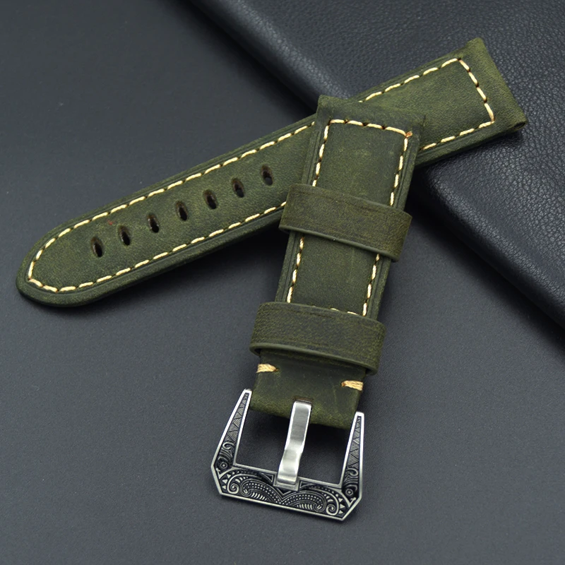 Ремешок кожаный для наручных часов браслет ручной работы с узором и пряжкой 22 24