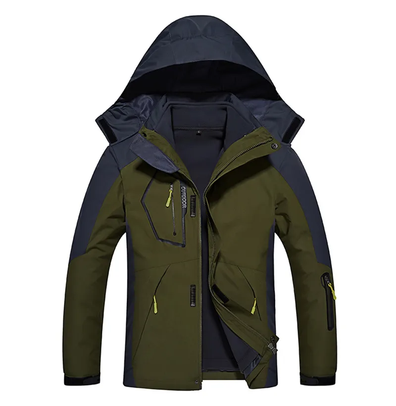 Men army green WOLFONROAD, мужские и женские куртки 3 в 1, водонепроницаемые спортивные куртки для улицы, зимняя куртка для горного туризма, куртка большого размера 6XL 7XL 8XL - Цвет: Men army green