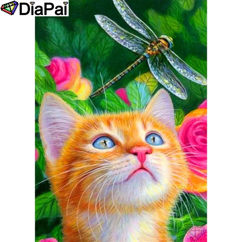 

DIAPAI 100% Full Square/Round Drill 5D DIY Diamond Painting "Cat dragonfly" Diamond Embroidery Cross Stitch 3D Decor A19166