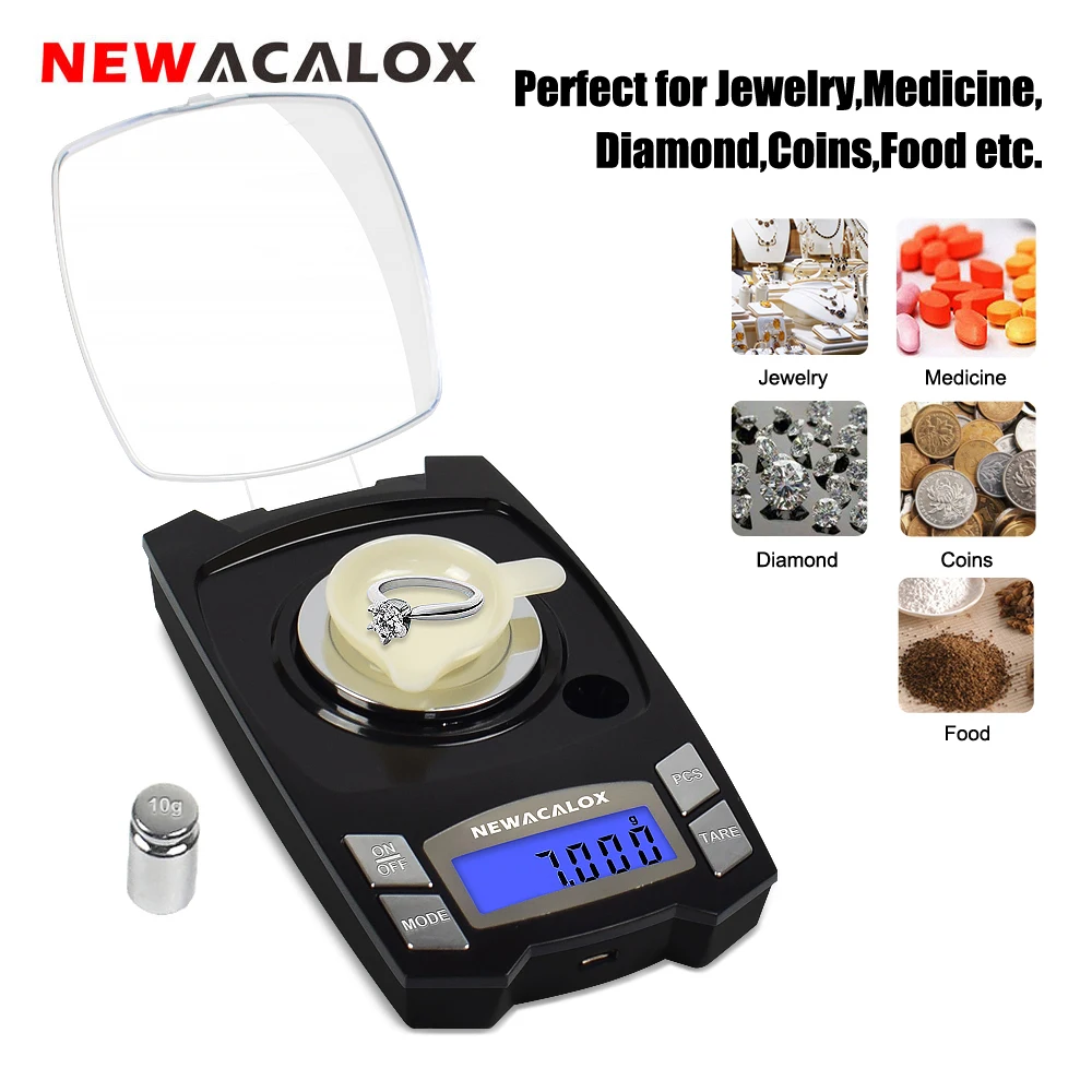 NEWACALOX 100 г/50 г x 0,001 г цифровые электронные весы мини-зарядка через usb весы 0,001 г точные ювелирные лабораторные весы