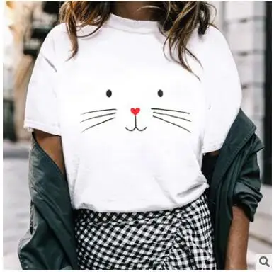 Женская Футболка Harajuku с коротким рукавом и принтом в виде кошачьей мордочки