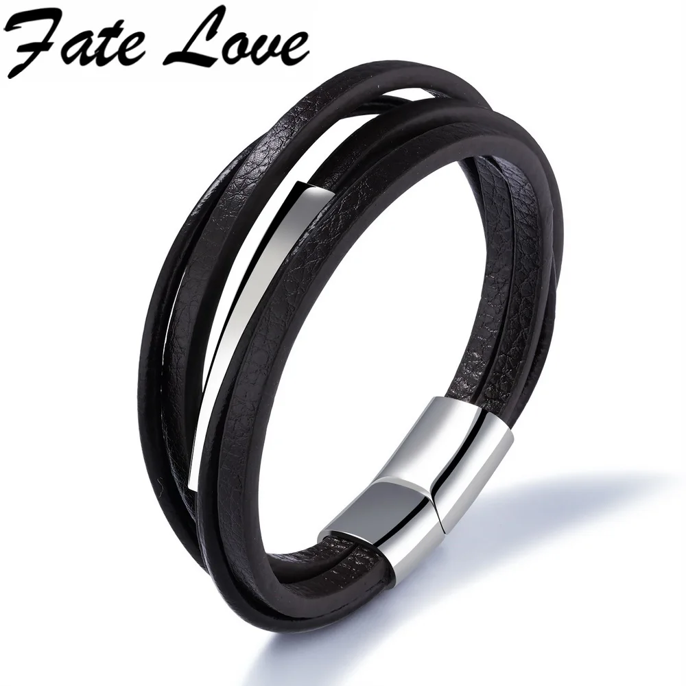 Fate Love, высокое качество, панк, двойной слой, Воловья кожа, браслеты, ручная работа, плетение, магнитная пряжка, мужской браслет, модные украшения, FL887