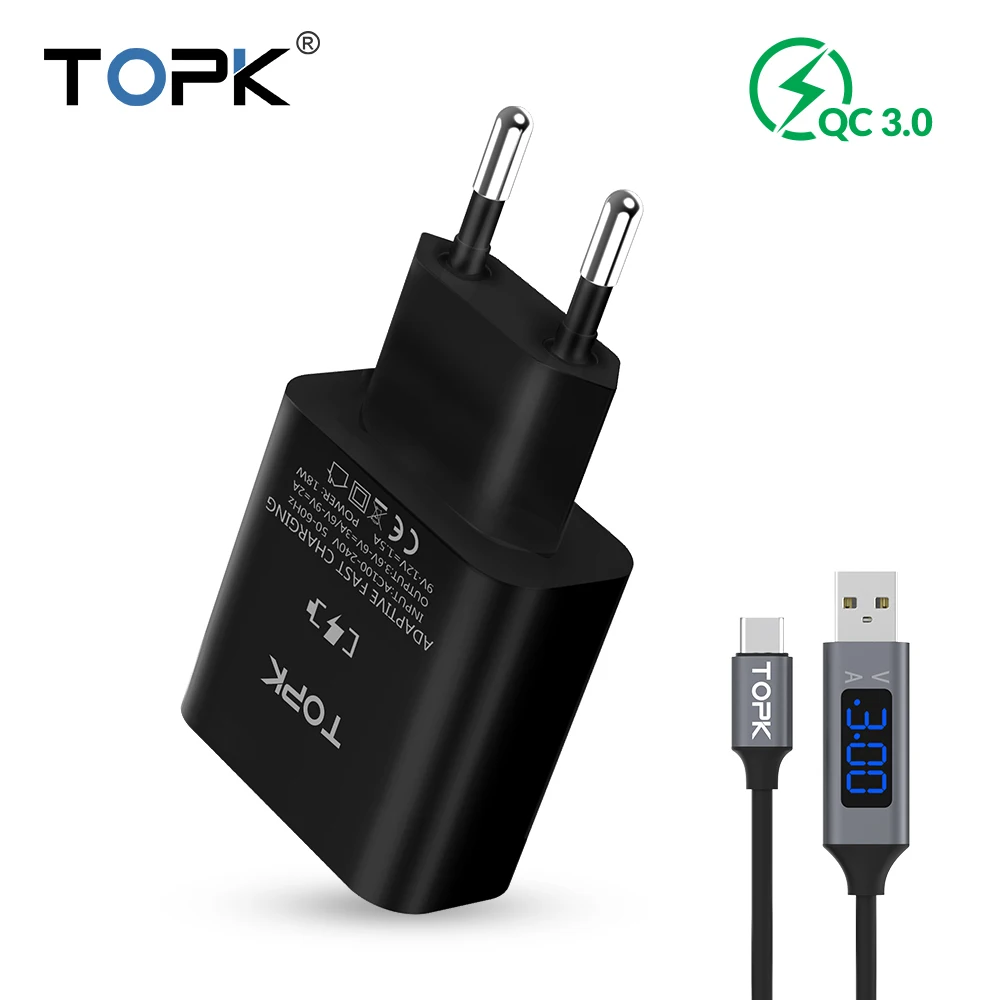 TOPK USB зарядное устройство Quick Charge 3 0 18 Вт для путешествий портативный настенный
