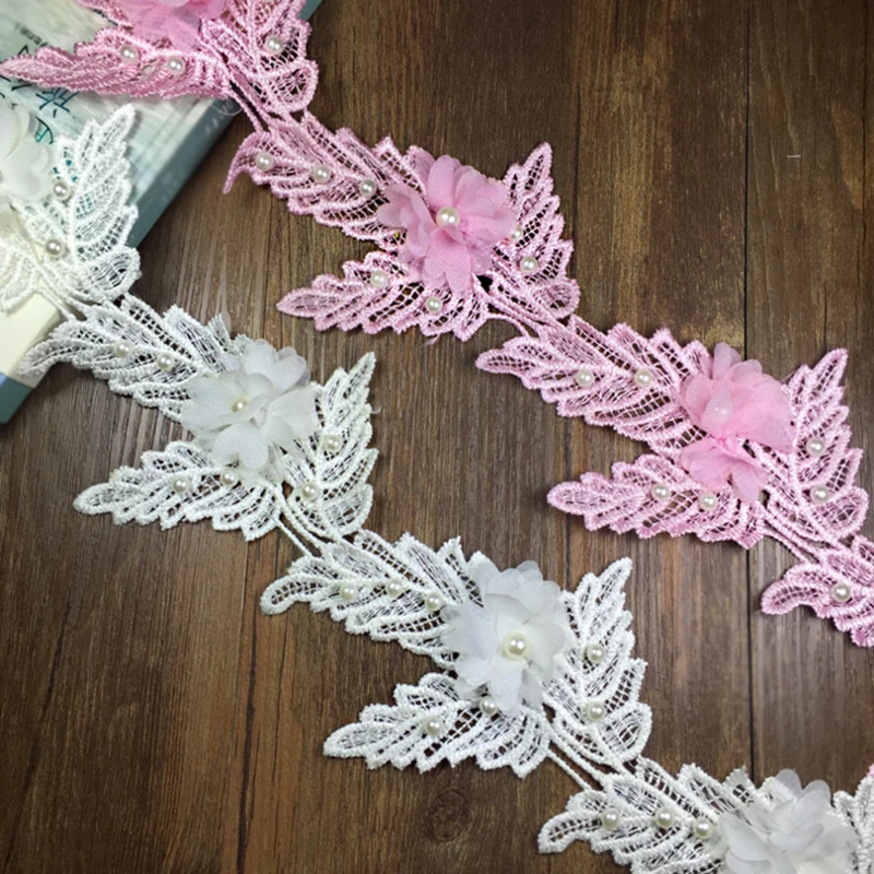 3D Water Soluble Embroidered Lace Trim Beaded Pearl Ribbon For DIY Sewing Dress Cloth Accessories 1Yard | Дом и сад