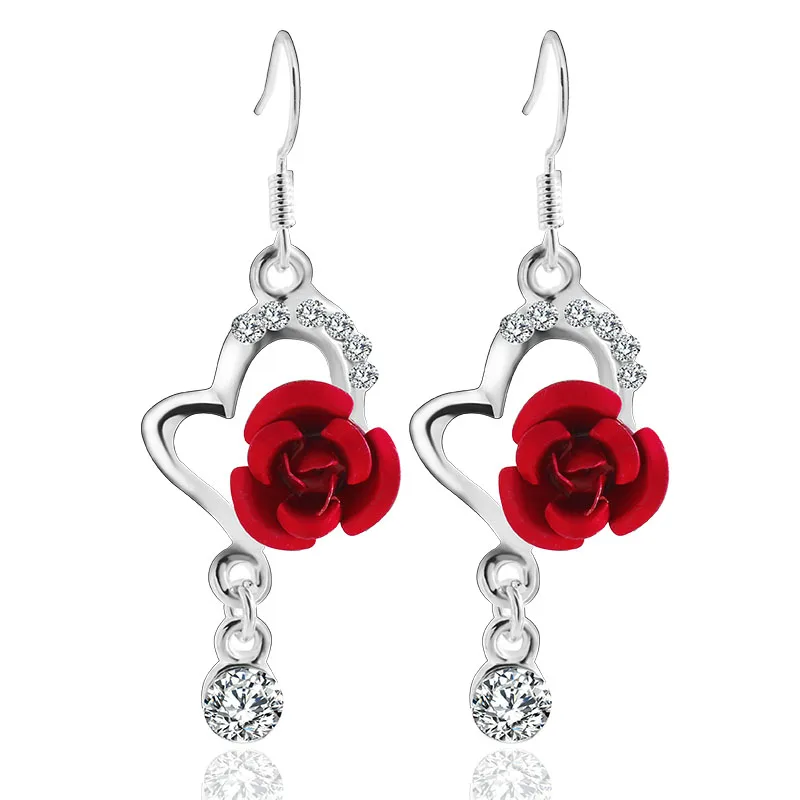 Большие модные длинные Подвесные серьги со стразами три цвета висячие в виде роз