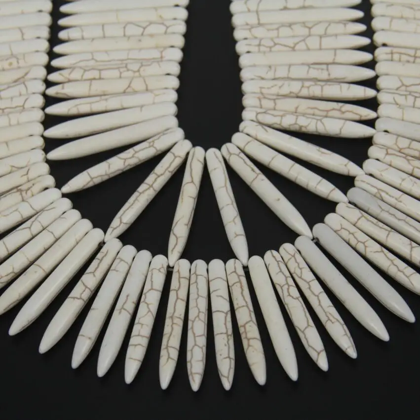 

5x39mm Natural White Howlite Spike Beads,Top Drilled Striped Beads White Stone Necklace Jewelry Wholesale