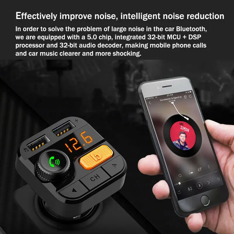 FM-трансмиттер беспроводное зарядное устройство Bluetooth 5 0 автомобильное USB адаптер
