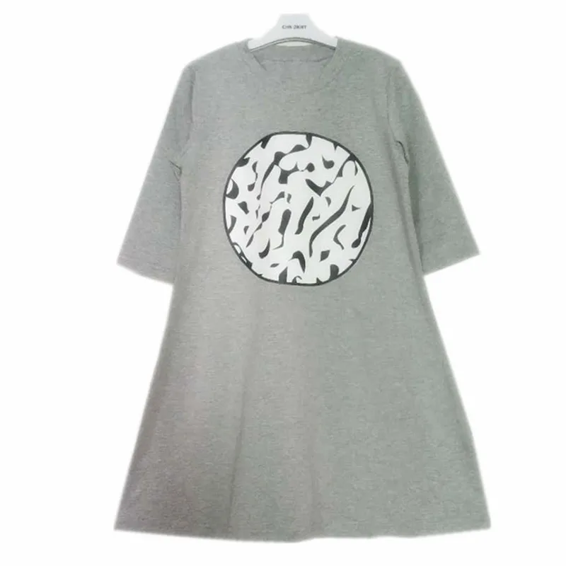 3 to 12 years kids &amp teenager girls half-sleeve geometric print cotton casual fall summer flare tee dress black gray dresses | Детская