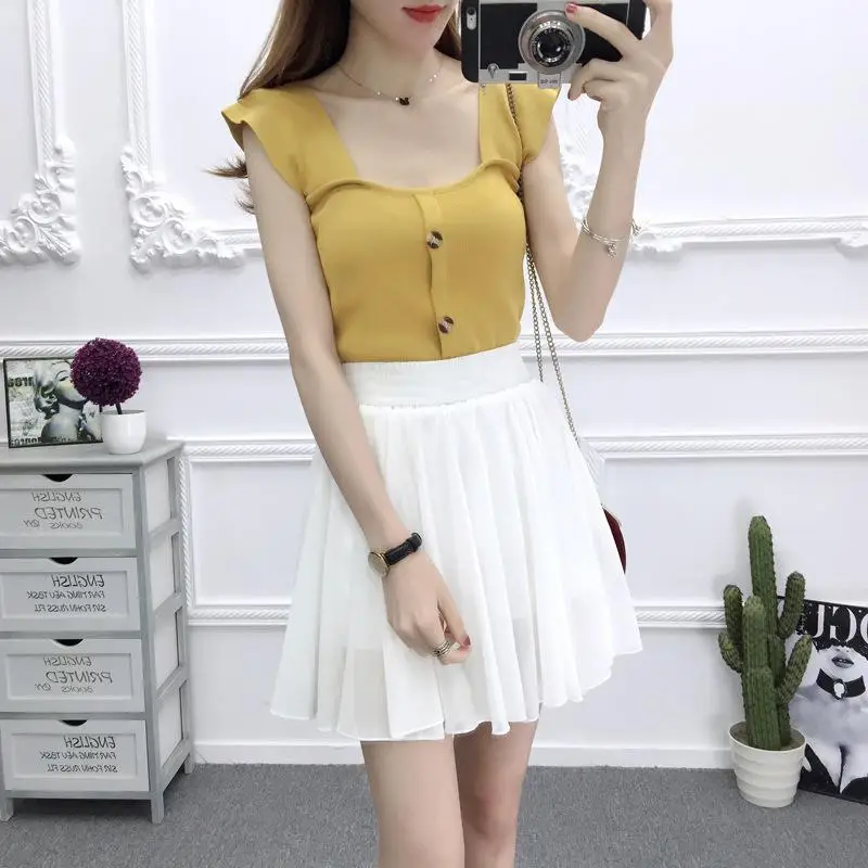 Белая черная шифоновая летняя юбка шорты Женская 2019 модная пачка с высокой