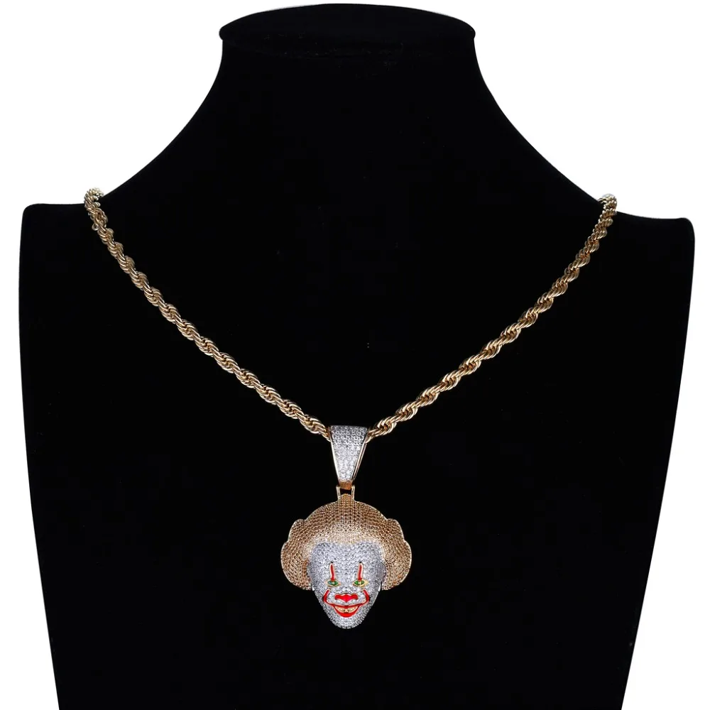 TOPHIPHOP Red Color Clown Pendant Necklace With Tennis Chain Charm Bling Cubic Zircon Men's Hip hop Rock Jewelry | Украшения и