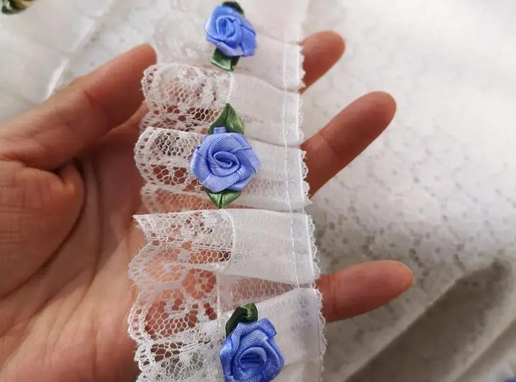 5CM Wide HOT Embroidery 3D flower tulle lace fabric trim ribbon DIY sewing Ruffle applique collar dubai guipure wedding decor | Дом и сад