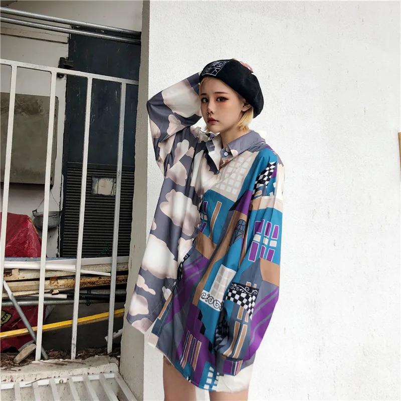 Женская рубашка Cheerart Harajuku топы и блузки большого размера с длинным рукавом