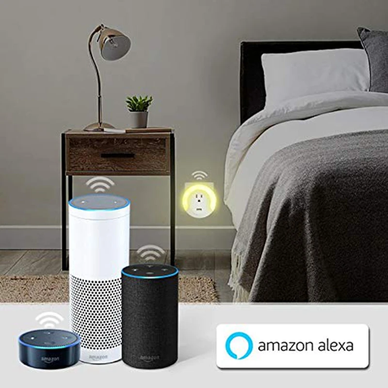 Светодиодный ночник Smart Wifi Socker с 5V Usb зарядным портом работает для Alexa Google Assistant Us